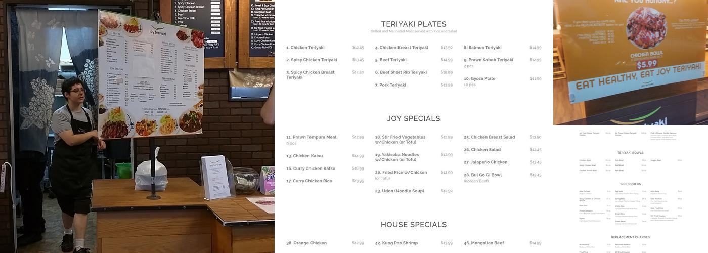 Joy Teriyaki Menu