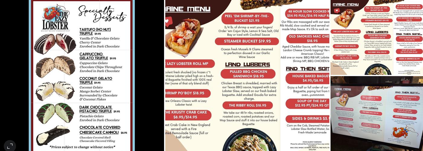 The Lazy Lobster Menu