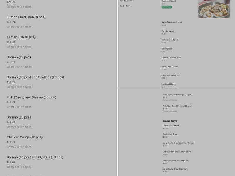 Aj’s Seafood Menu