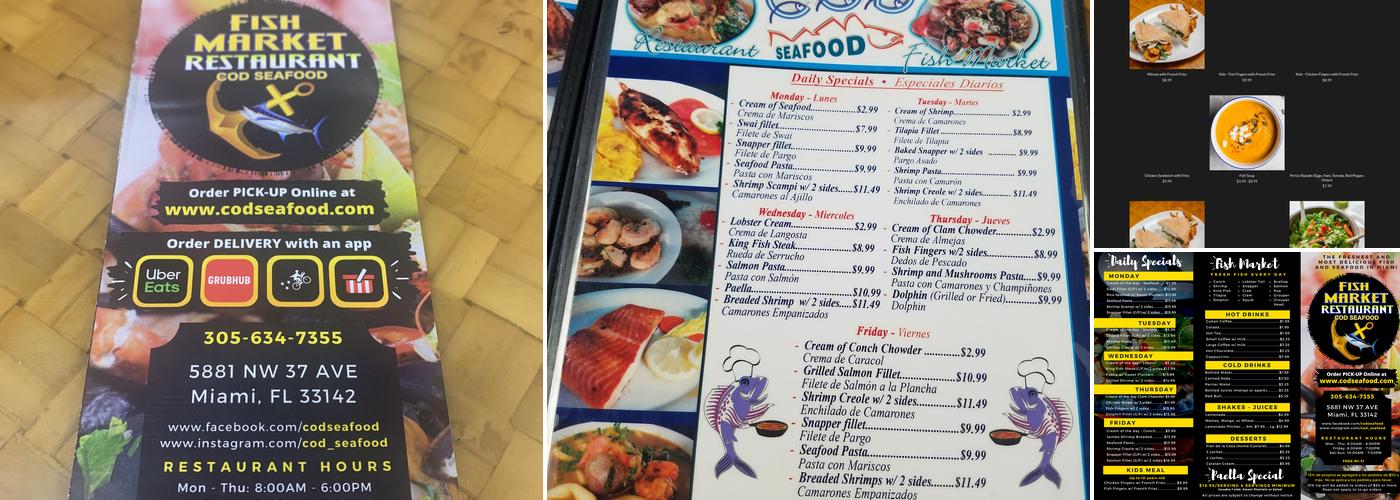 Cod Seafood Menu