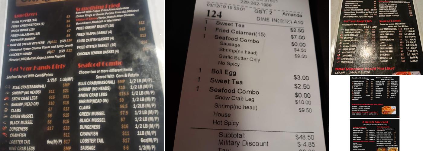 Cajun Wild Crab Menu