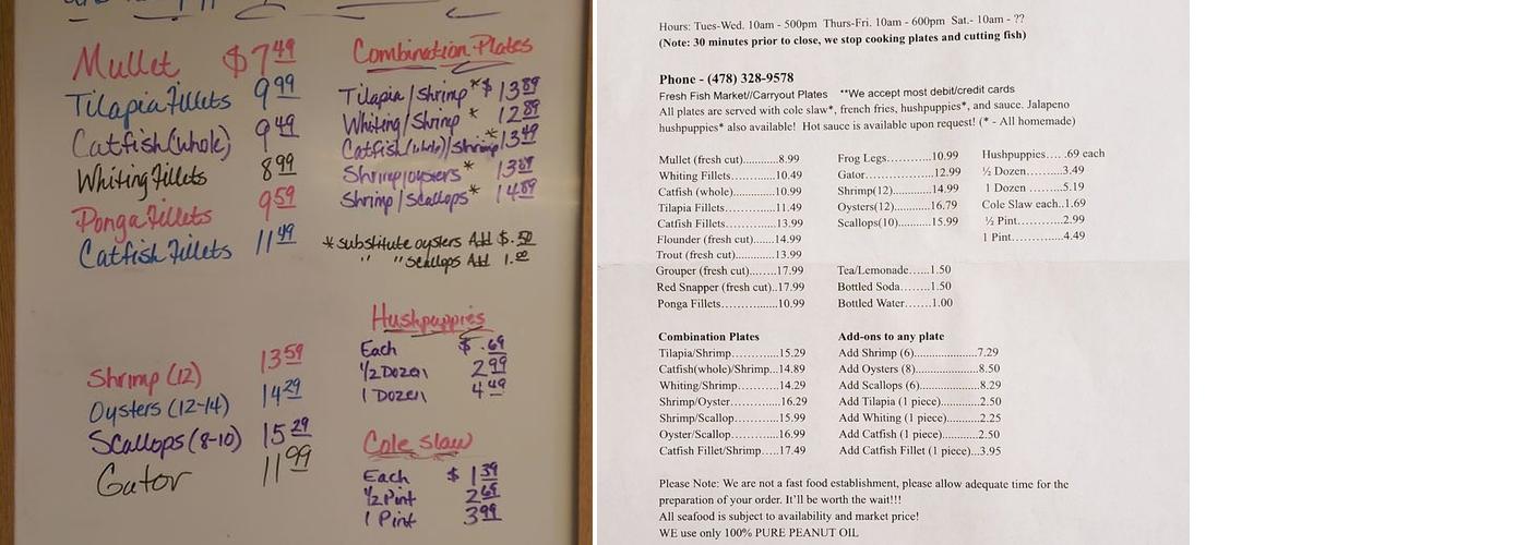 Seaways Seafood II Menu