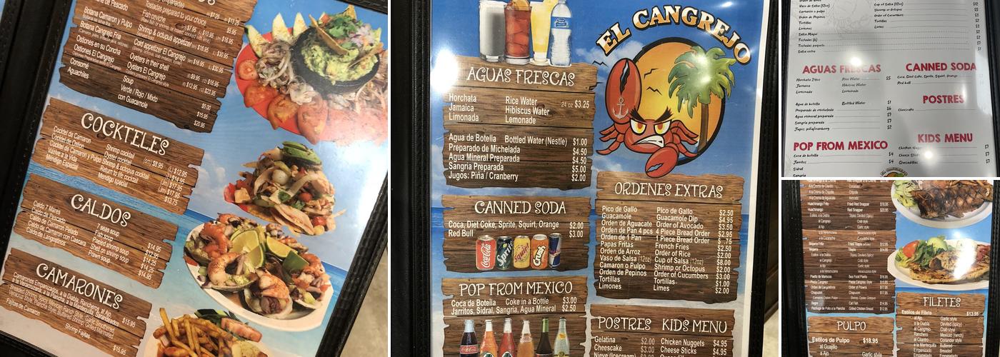 El Cangrejo seafood restaurant Menu