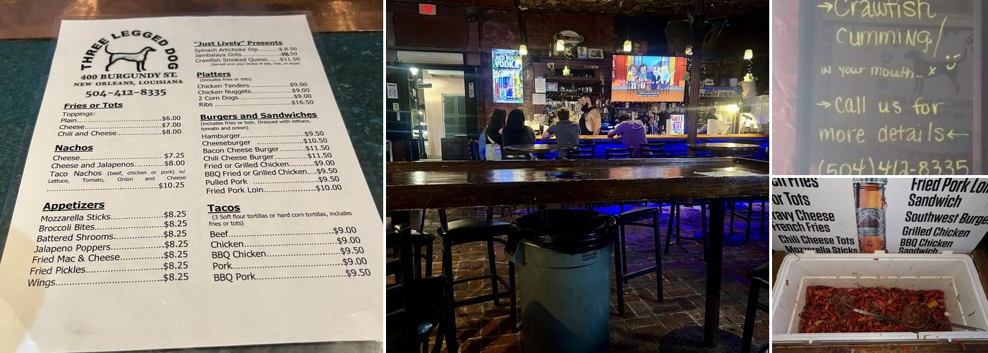 Three Legged Dog Menu