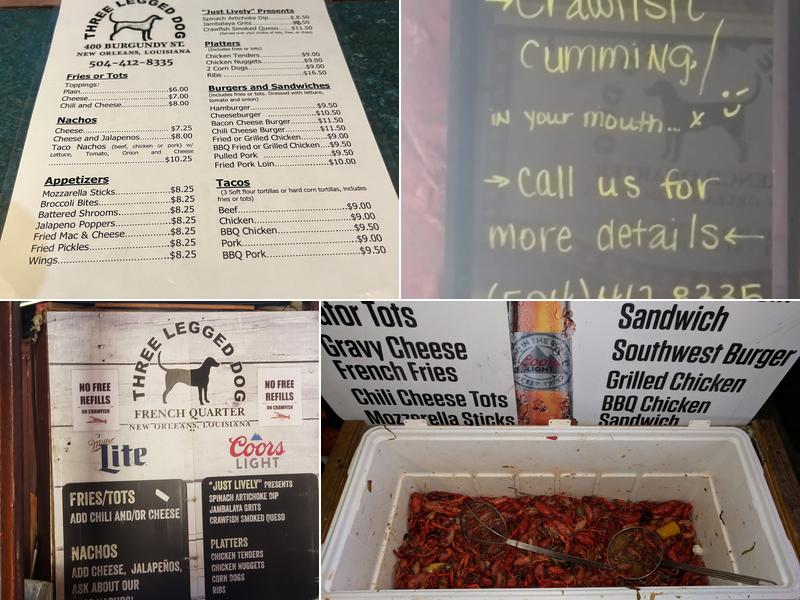 Three Legged Dog Menu