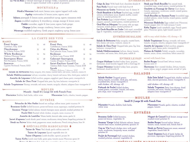 Barbès Menu