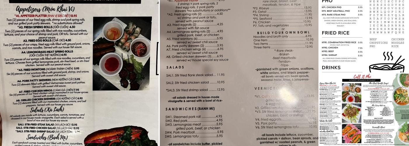 Call It Pho Menu