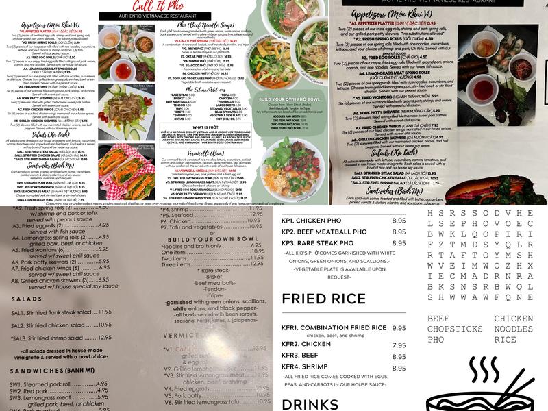 Call It Pho Menu
