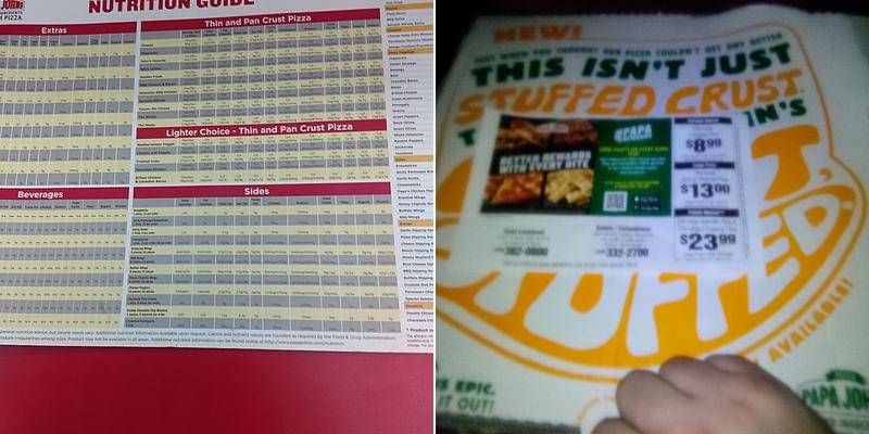 Papa Johns Pizza Menu