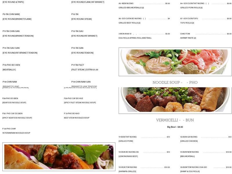 Phở Saigon #8 Menu