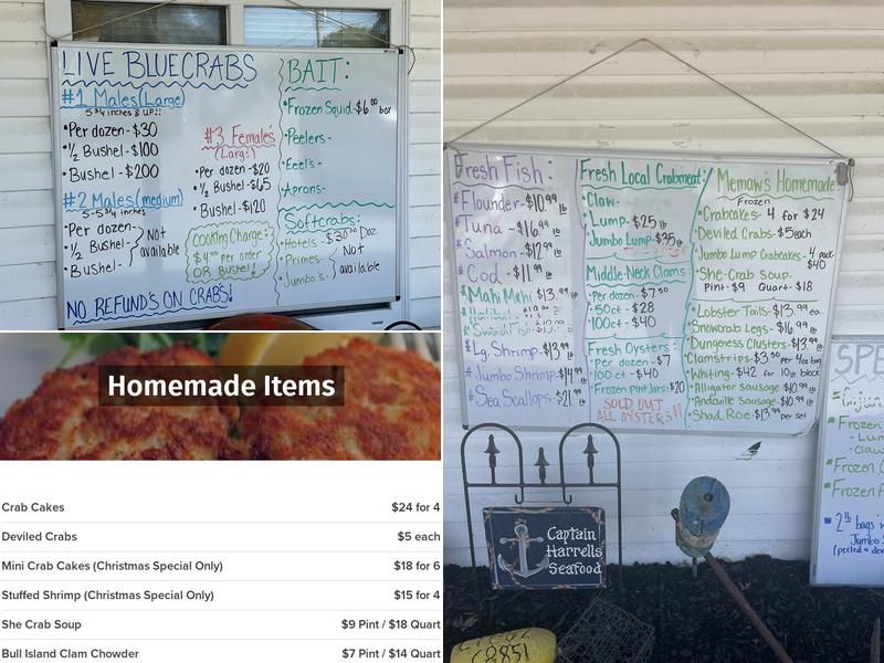 Capt Harrells Seafood Retail Market Menu