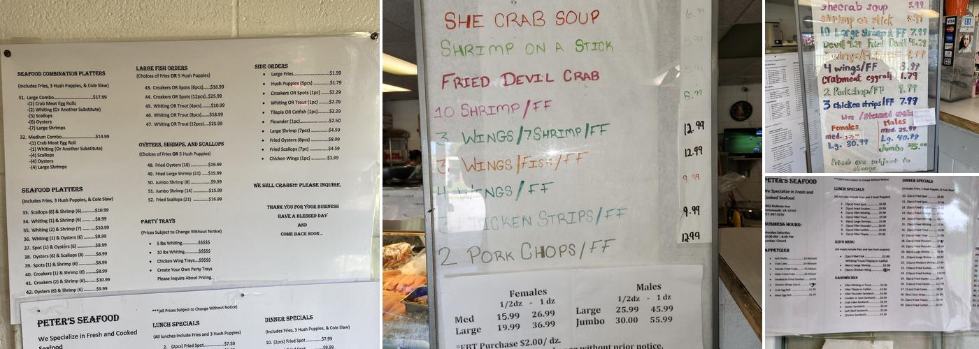 Peter Seafood Menu