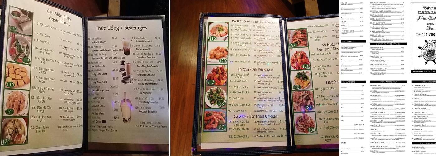 Pho Saigon and Bar Menu