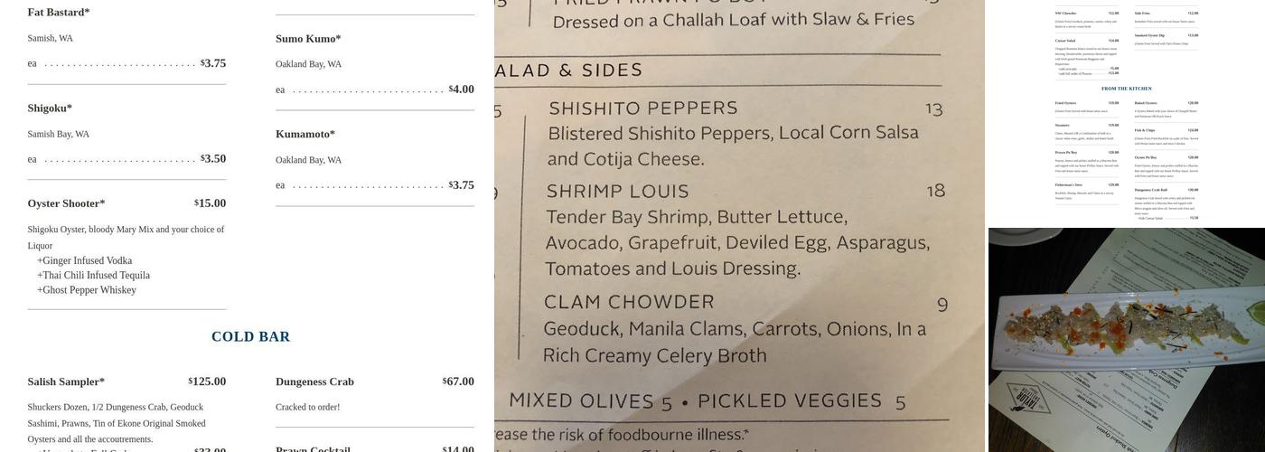 Taylor Shellfish Oyster Bar Menu
