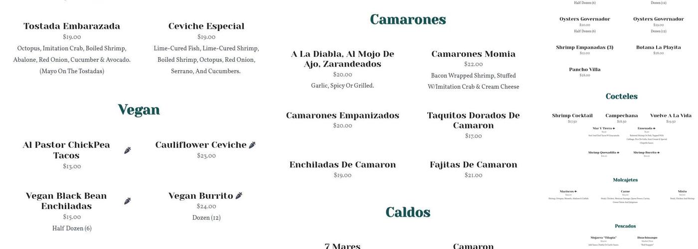 Mariscos El Governador Menu