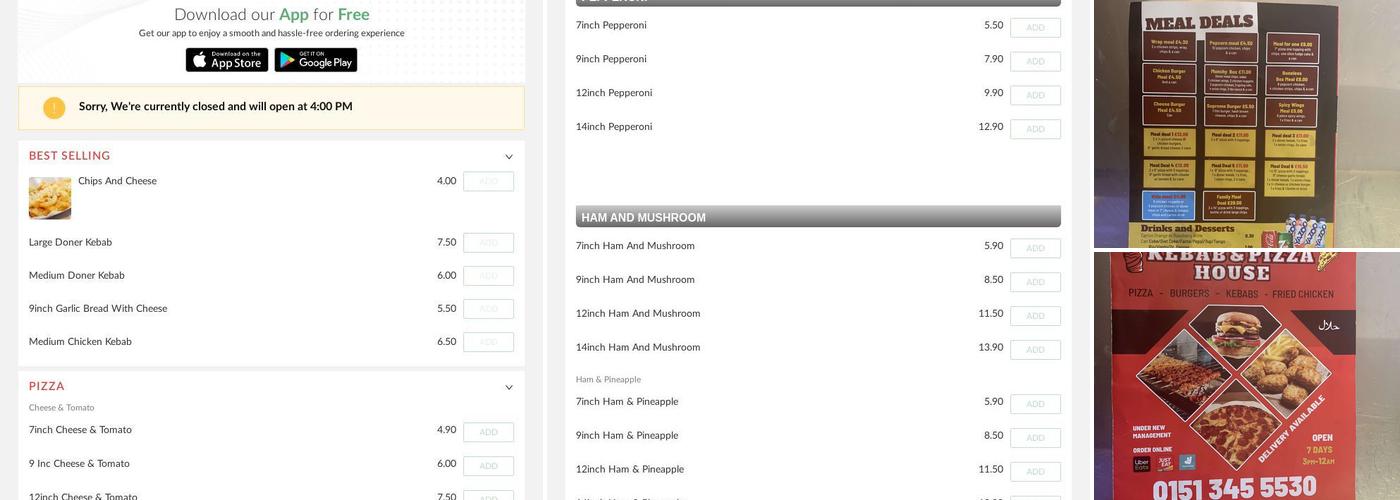 Wirral Kebab & Pizza House Menu