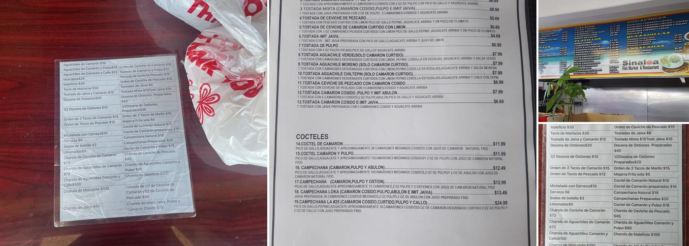 Mariscos Sinaloa Menu