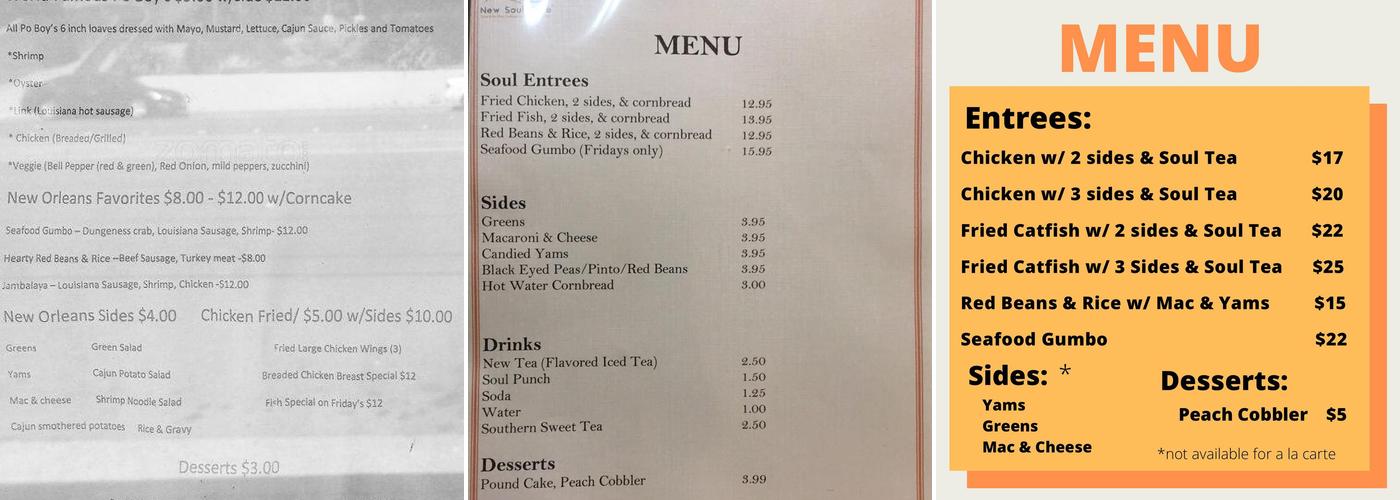 New Soul Cafe Menu