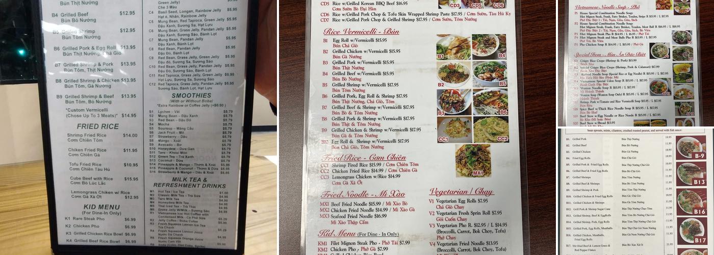 A1 Pho Menu