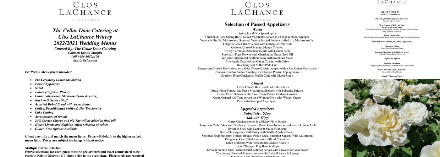 Clos LaChance Winery Menu