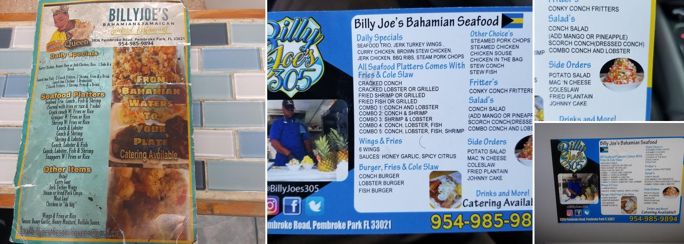 Billy Joe's 305 Bahamian Seafood Menu