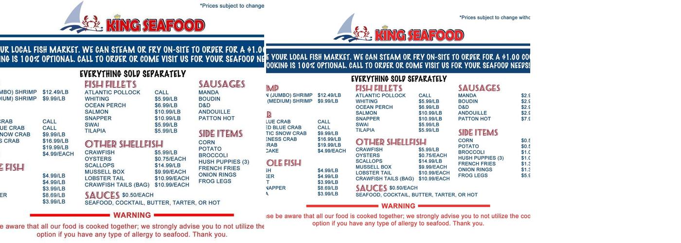 King Seafood Menu