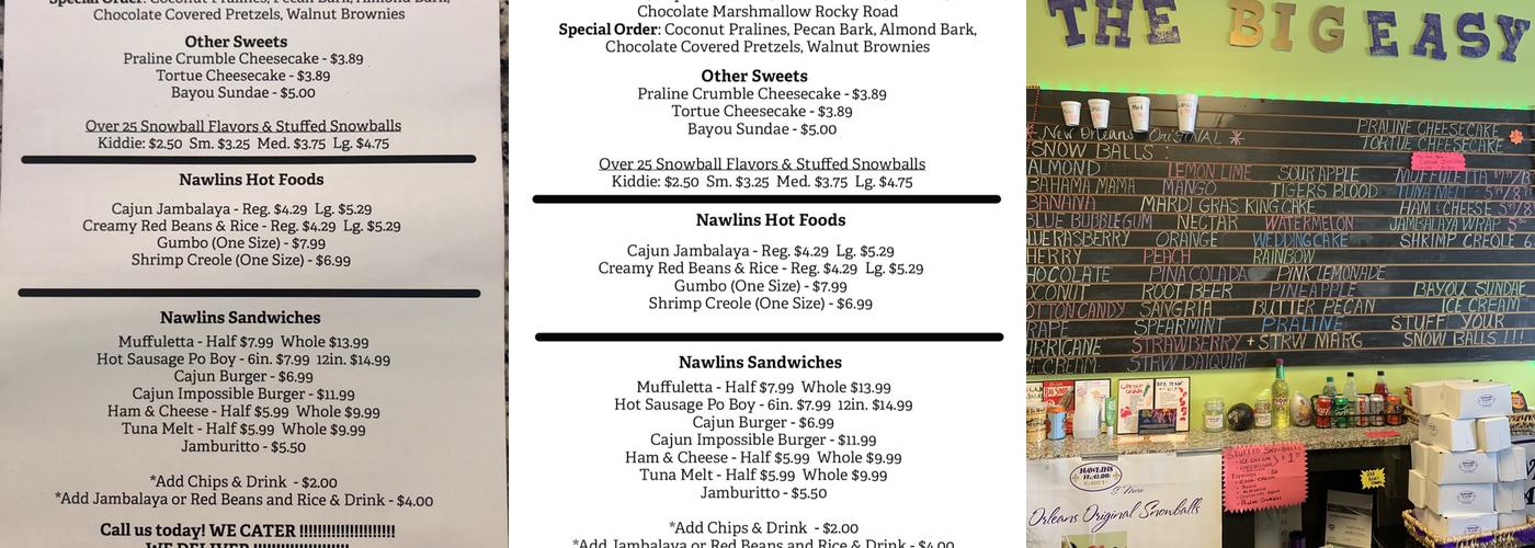 Nawlins Praline Candy & More Menu