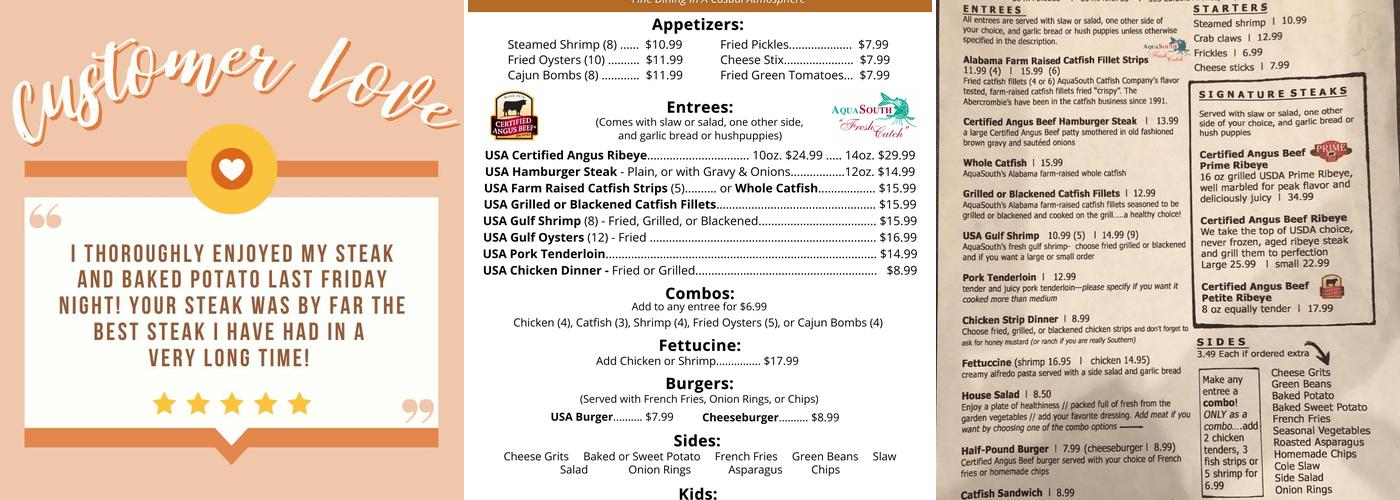 Abercrombie Fish Camp Menu