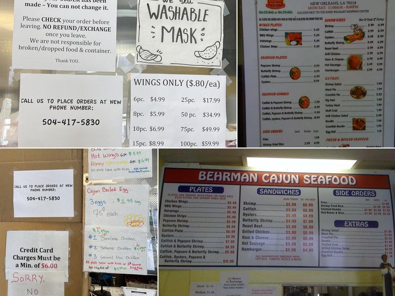 Berhman Cajun Seafood Menu