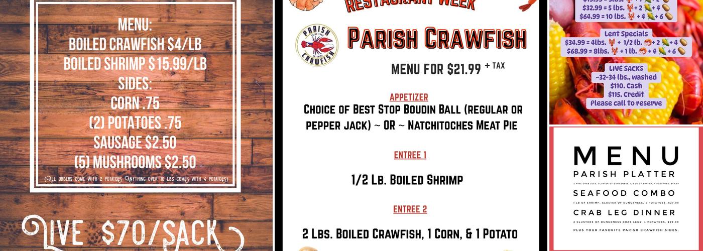 Parish Crawfish Menu