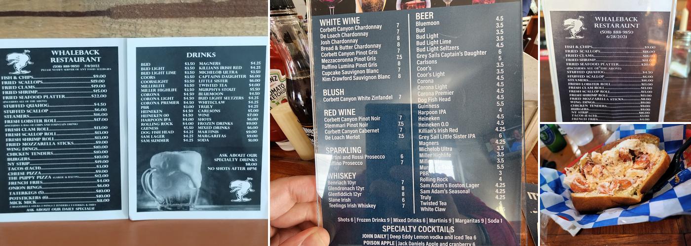 Bob O'Malley's Whaleback Restaurant Menu