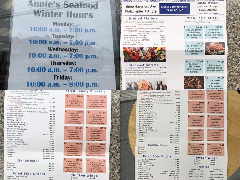 Annies Seafood Menu