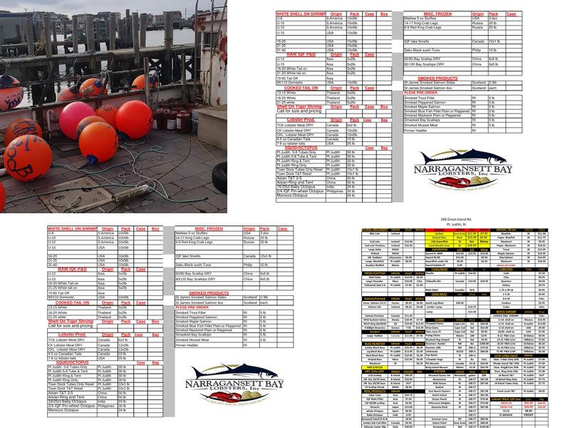 Narragansett Bay Lobsters Inc Menu