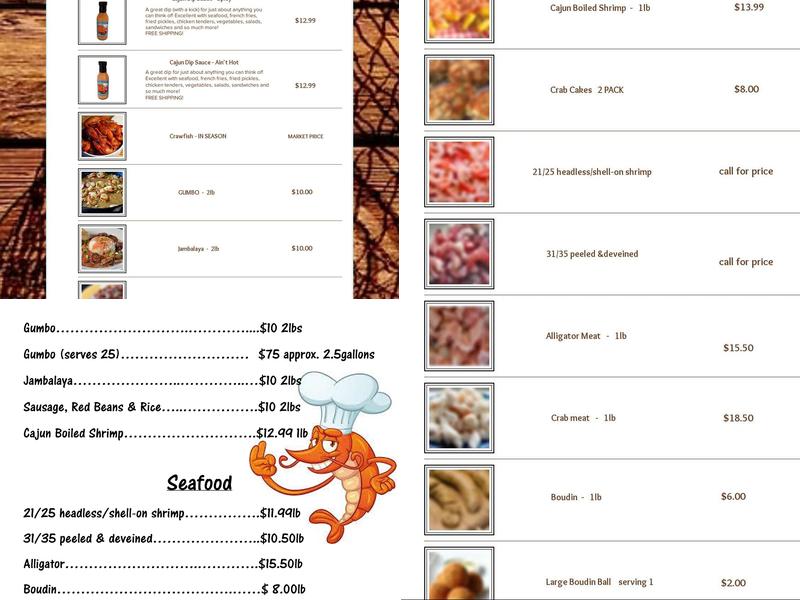 Cajun Seafood Menu
