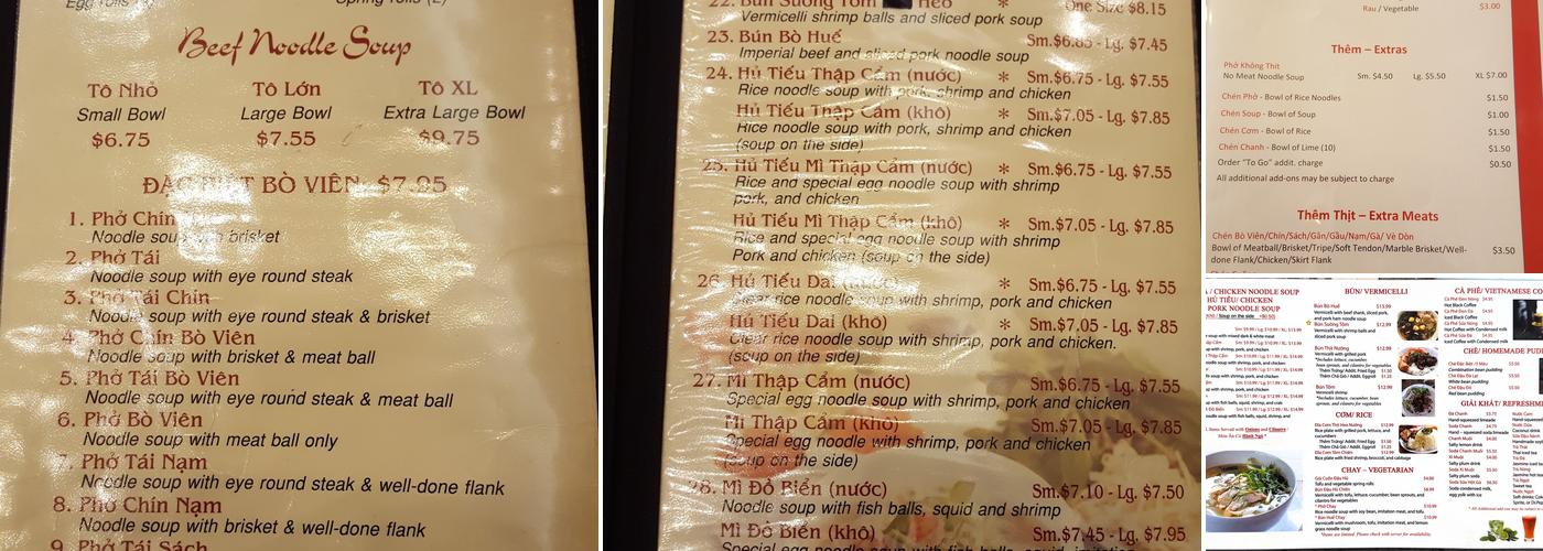 Pho Hai Menu