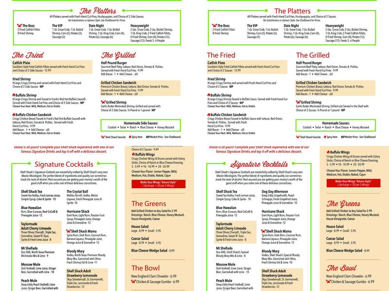 Shell Shack Menu