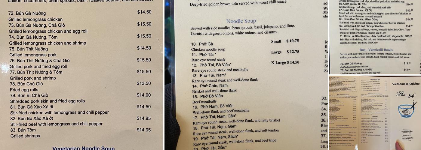 Phở 84 Menu