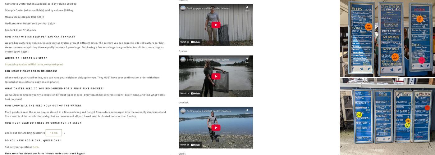 Taylor Shellfish Farms Menu