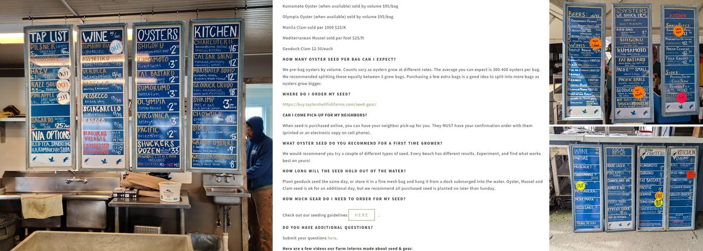 Taylor Shellfish Farms Menu