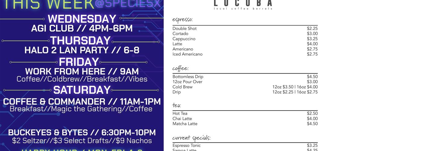 Species X Beer Project Menu