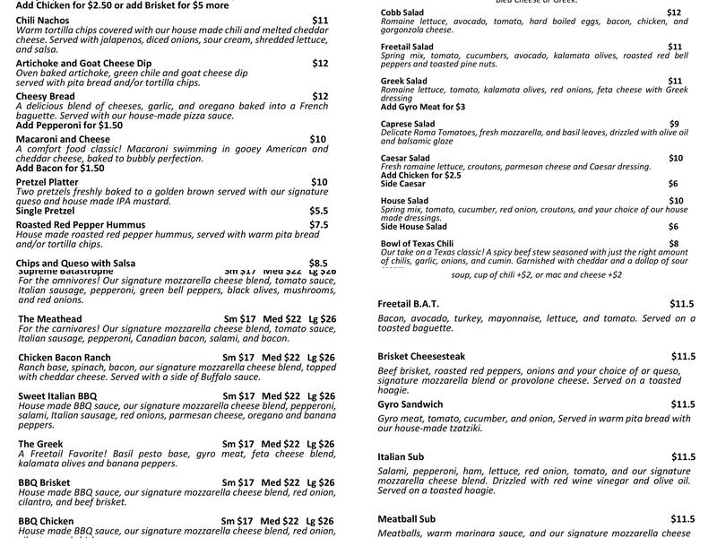 Freetail Brewing Co. Menu