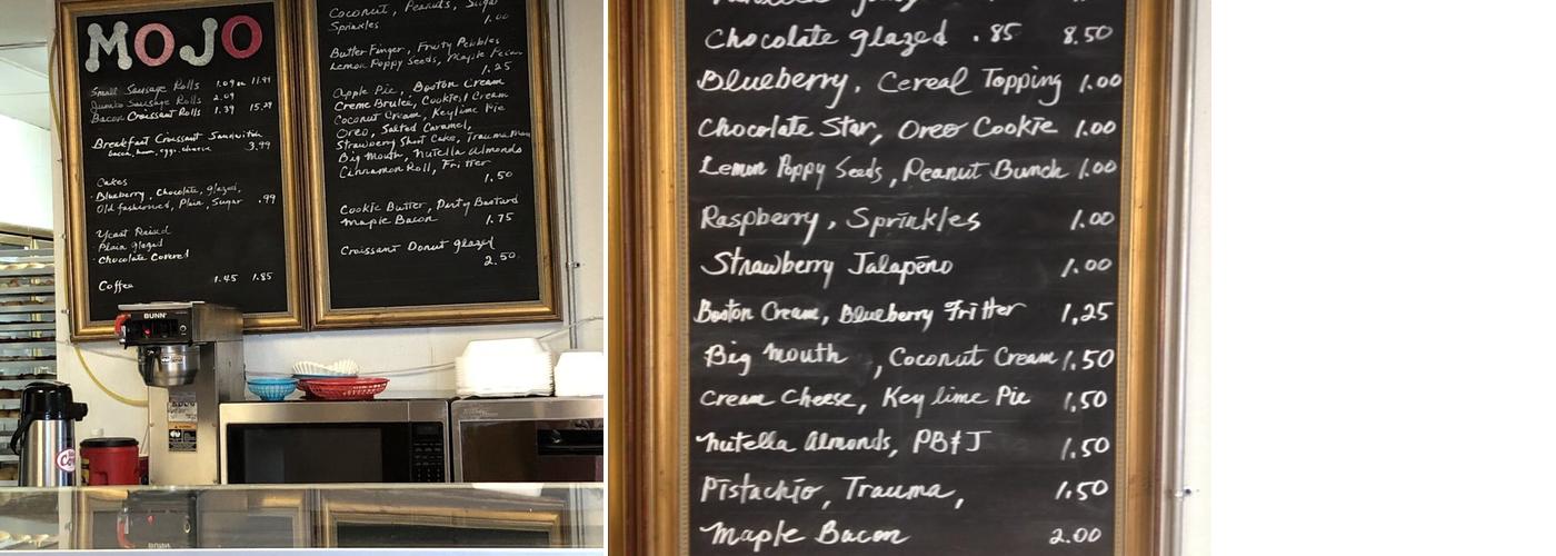 Mojo Doughnuts Menu