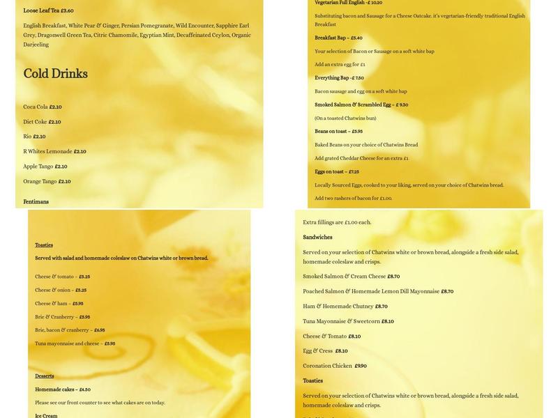 Betley Tea Room Menu