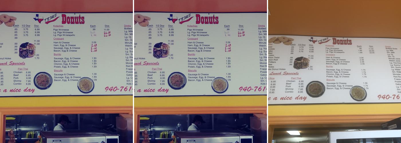 Texas Donuts Menu