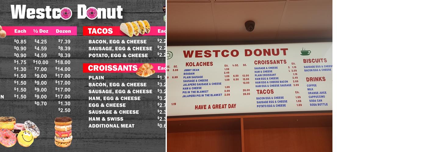 Westco Donuts Menu