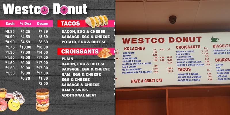 Westco Donuts Menu