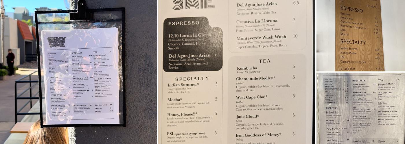 Steady State Roasting Menu