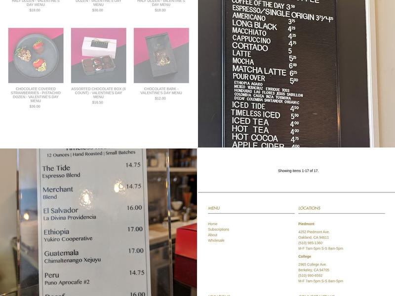 Timeless Coffee Menu