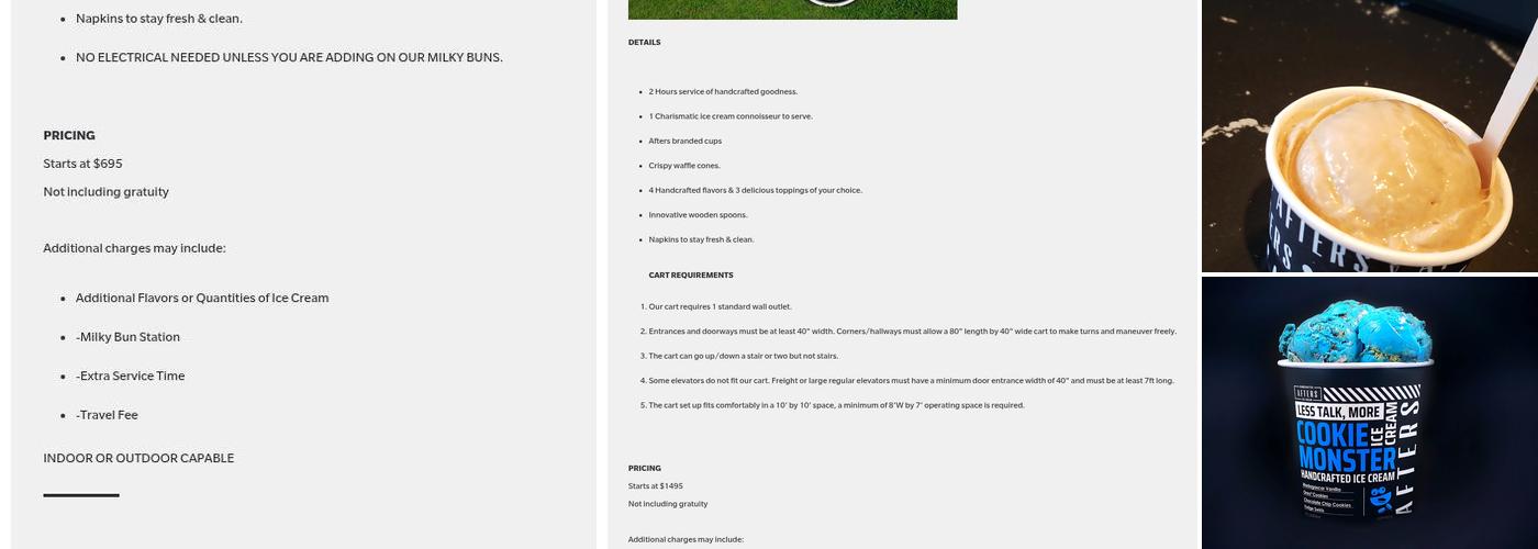 Afters Ice Cream Menu