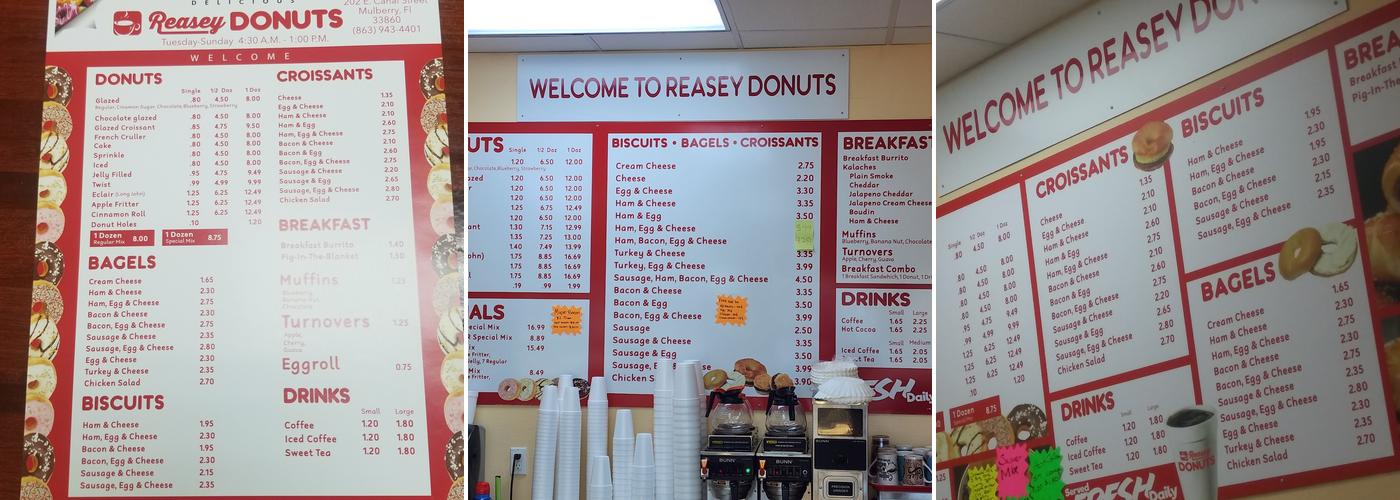 Reasey Donuts Menu